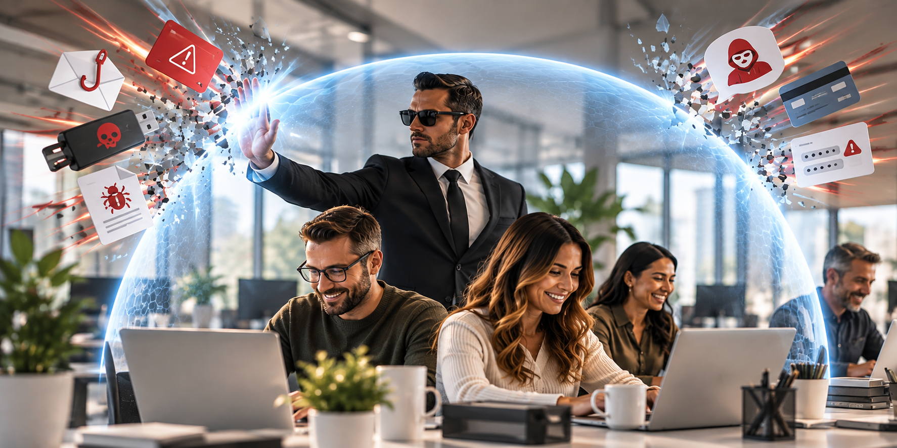 How Secure Is Your Business, Really? 3 Cybersecurity protecting an office team from email and phishing threats